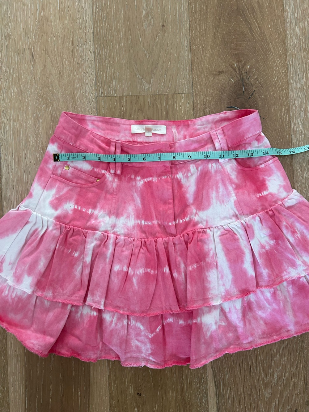 LoveShackFancy Coral Pink Tie-Dye Ruffle Mini Skirt - Picture 5 of 10